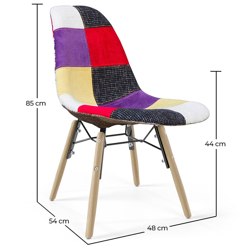 Dining Chair - Patchwork Upholstery - Scandinavian Design and Wooden Legs - Skögur