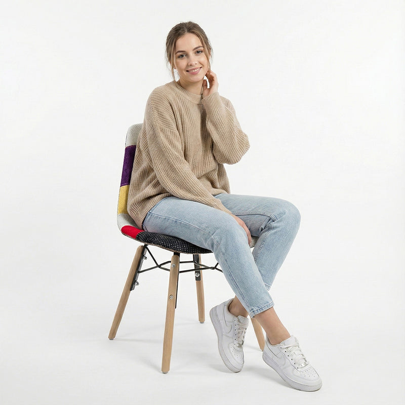 Dining Chair - Patchwork Upholstery - Scandinavian Design and Wooden Legs - Skögur