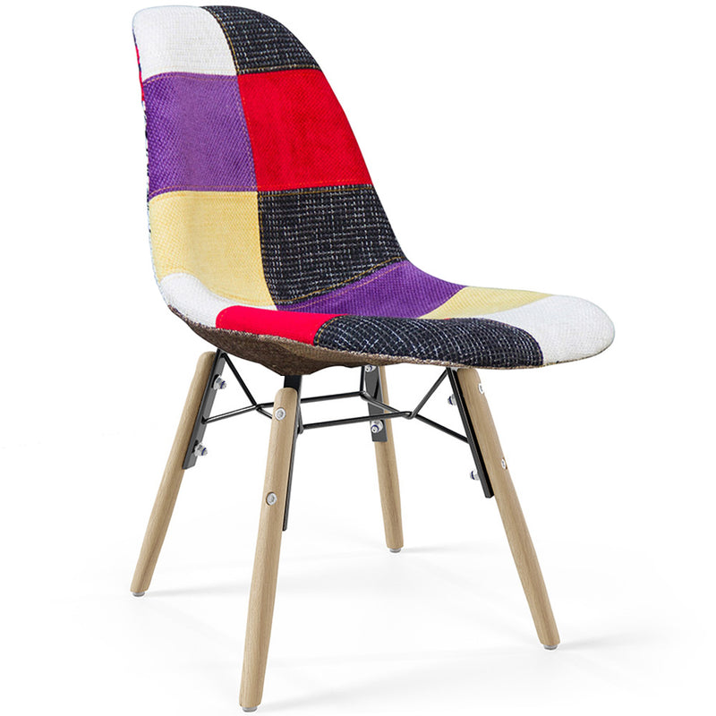 Dining Chair - Patchwork Upholstery - Scandinavian Design and Wooden Legs - Skögur