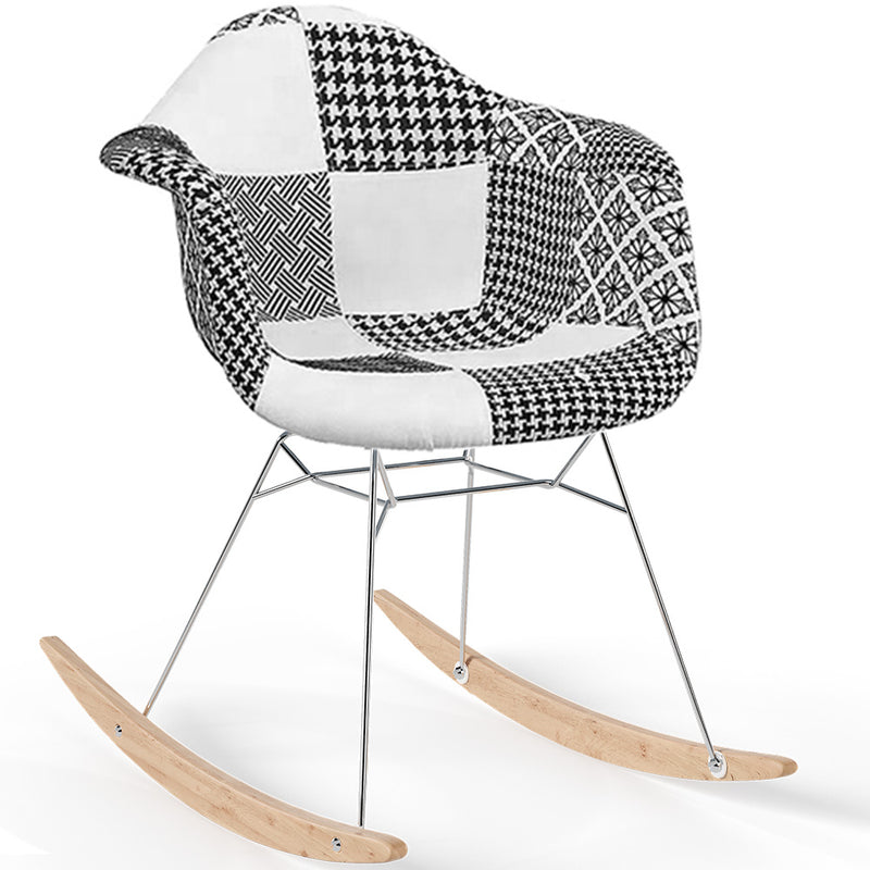 Rocking chair Nordic-style Patchwork– Upholstered in Fabric – Patchwork Sam