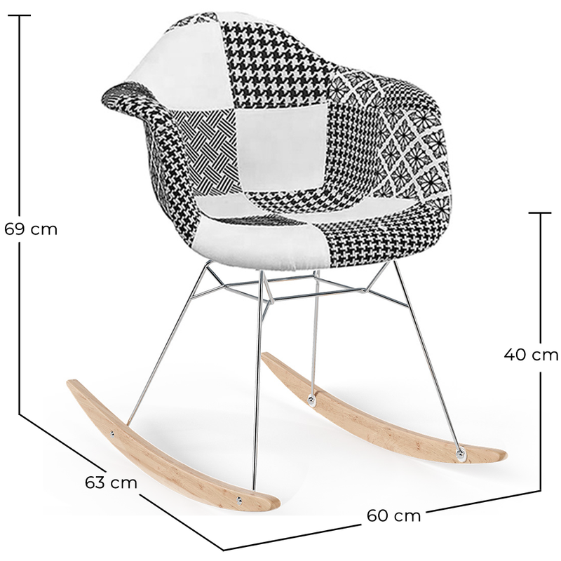 Rocking chair Nordic-style Patchwork– Upholstered in Fabric – Patchwork Sam