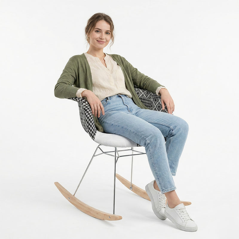 Rocking chair Nordic-style Patchwork– Upholstered in Fabric – Patchwork Sam