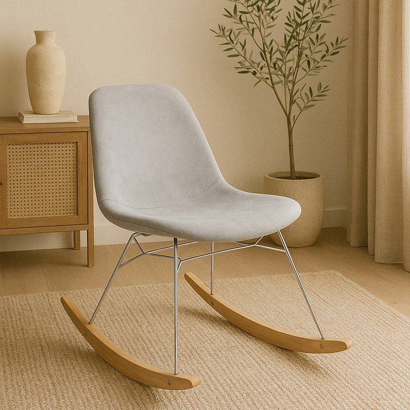 Rocking Chair Modern Fabric Upholstered for Adults - Steel and Wood Legs - Skögur