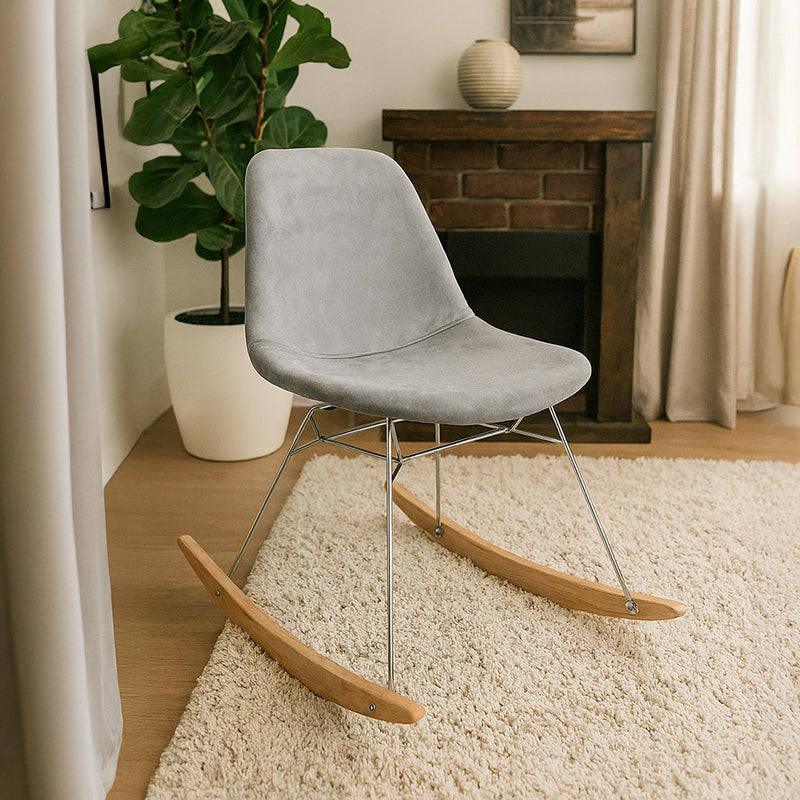 Rocking Chair Modern Fabric Upholstered for Adults - Steel and Wood Legs - Skögur
