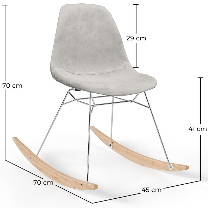 Rocking Chair Modern Fabric Upholstered for Adults - Steel and Wood Legs - Skögur