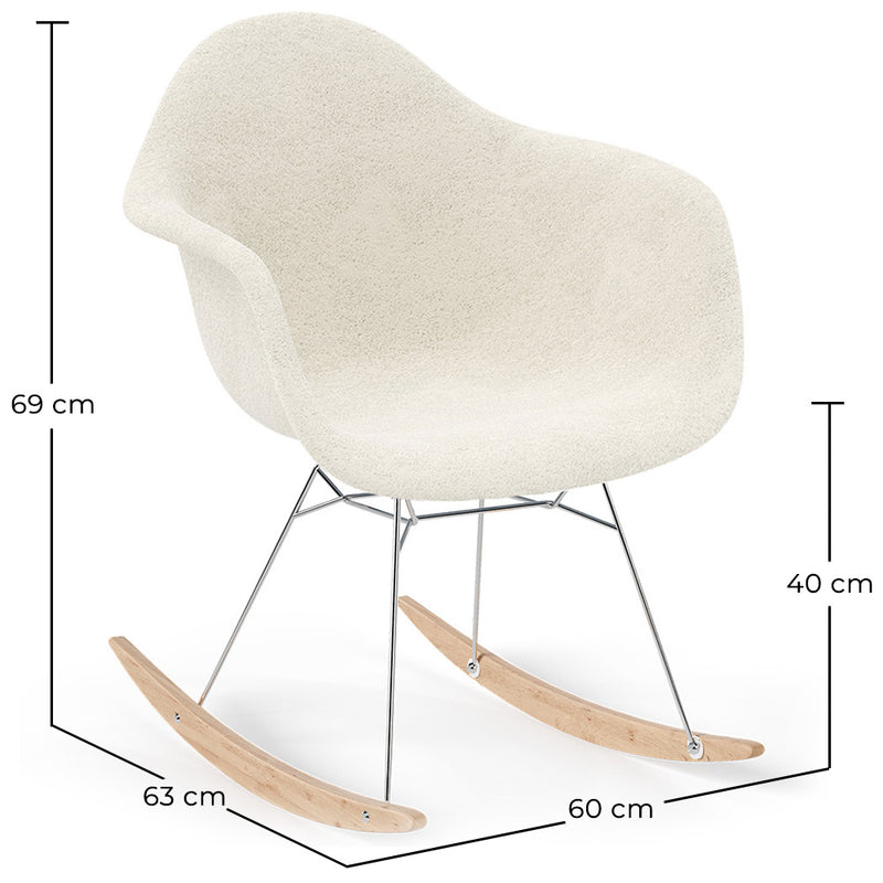 Rocking Chair Bouclé with Arms – Scandinavian Design with Steel and Wood - Nordika