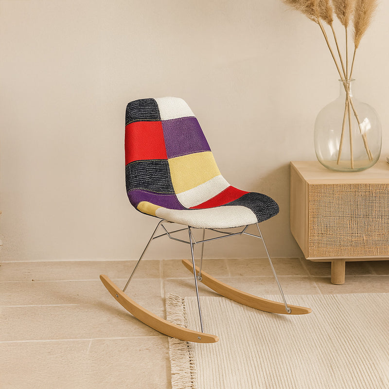 Rocking Chair Modern Patchwork – Nordic Style with Wooden and Steel Legs - Skögur