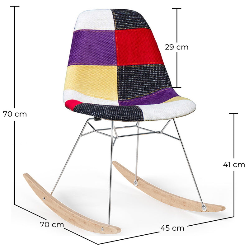 Rocking Chair Modern Patchwork – Nordic Style with Wooden and Steel Legs - Skögur