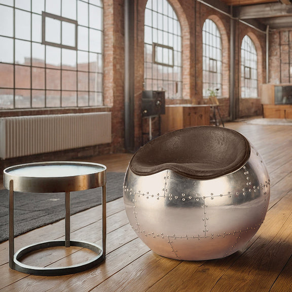 Living Room Chair - Ball Design Chair - Leather and Metal - Circle - gallery 2
