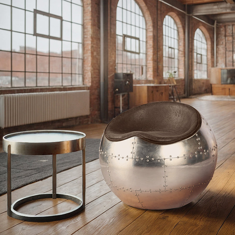 Living Room Chair - Ball Design Chair - Leather and Metal - Circle - gallery 2