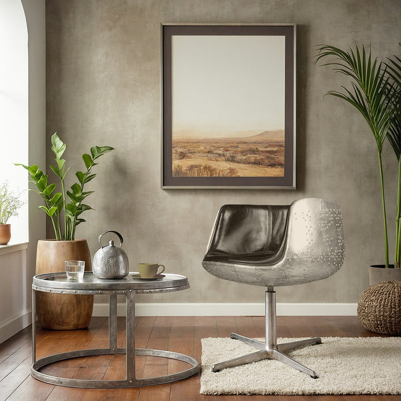 Fauteuil lounge - fauteuil design - cuir et métal - cognac