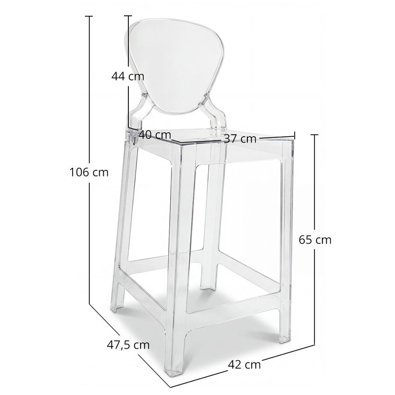 Tabouret de bar avec dossier - Design transparent - 65 cm - Lumen