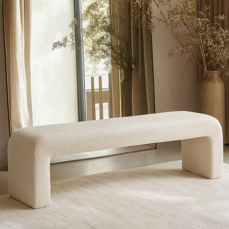 Bench Upholstered In White Bouclé Fabric - Modern Elegant Minimalist - Karla