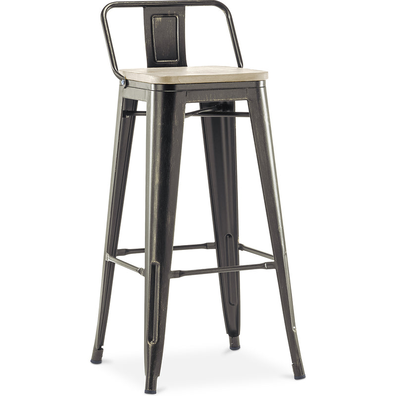Sgabello da bar Stylix con schienale basso - 76 cm - Metallo e legno chiaro