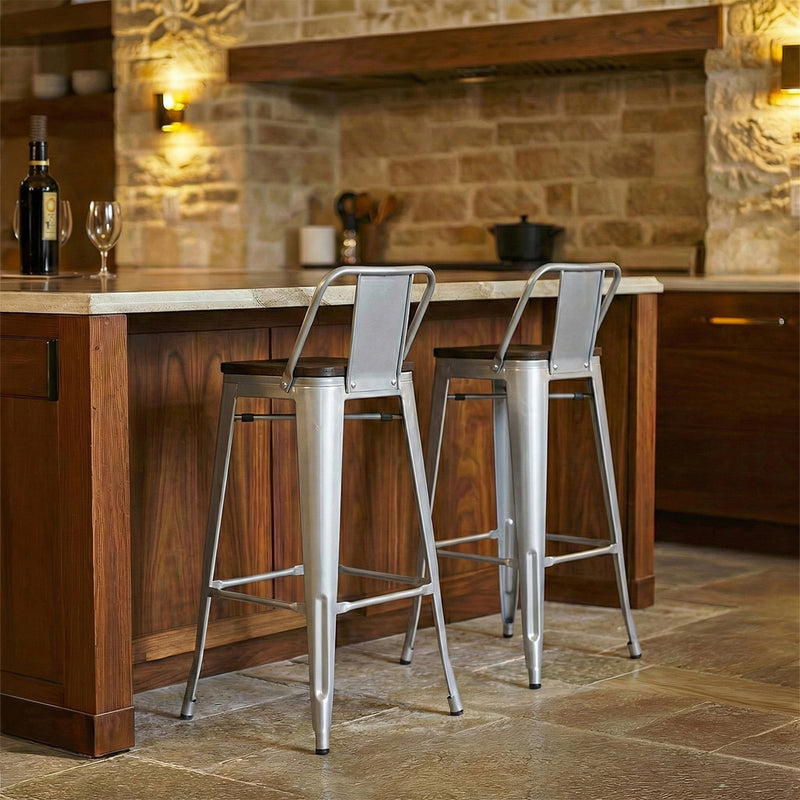 Sgabello Tolix in legno con schienale basso - 76 cm