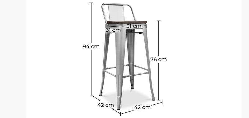 Sgabello Tolix in legno con schienale basso - 76 cm