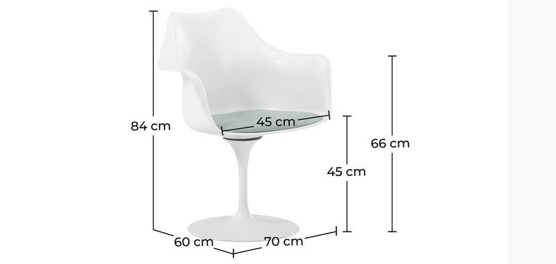 Chaise de salle à manger avec accoudoirs - Chaise pivotante blanche -Tulipan