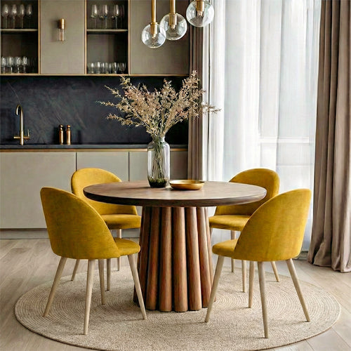 Dining Chair Upholstered in Fabric - Scandinavian Style Solid Natural Wood Style Legs- Evelyne