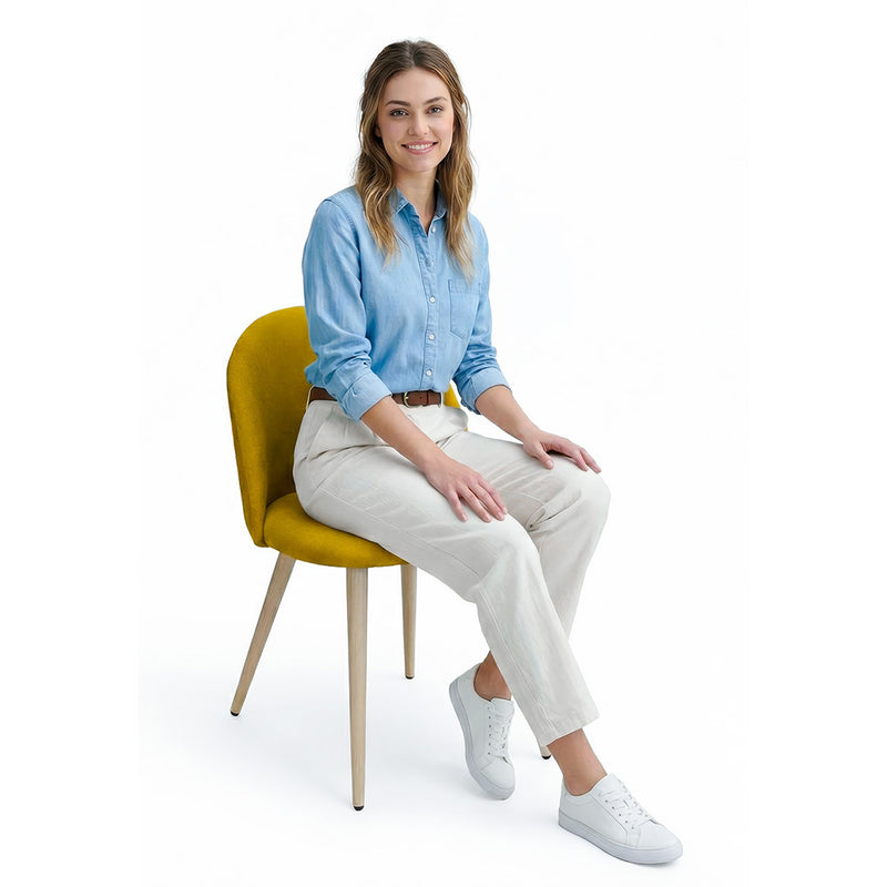 Dining Chair Upholstered in Fabric - Scandinavian Style Solid Natural Wood Style Legs- Evelyne