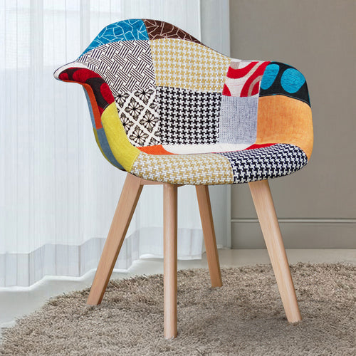 Patchwork Upholstered Dining Chair with Armrests - Pixi - gallery 2