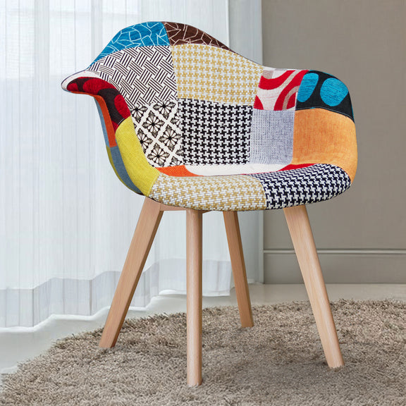 Patchwork Upholstered Dining Chair with Armrests - Pixi - gallery 2