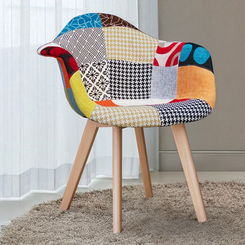 Patchwork Upholstered Dining Chair with Armrests - Pixi - gallery 2