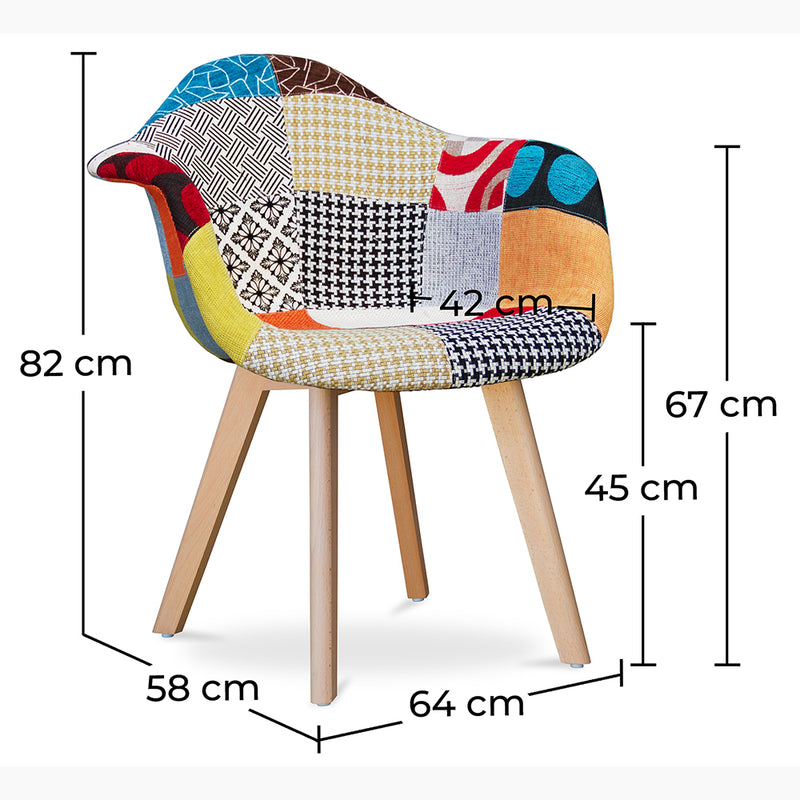 Patchwork Upholstered Dining Chair with Armrests - Pixi - gallery 7