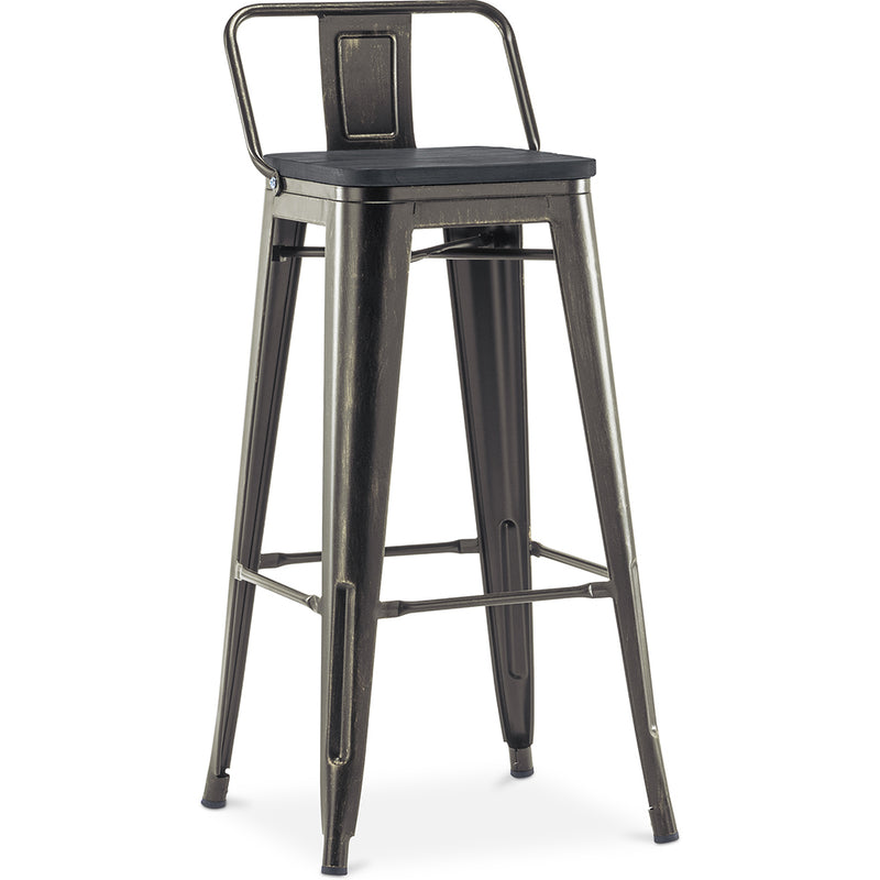 Sgabello da bar Stylix con schienale basso - Metallo e legno scuro - 76 cm