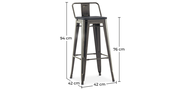 Sgabello da bar Stylix con schienale basso - Metallo e legno scuro - 76 cm