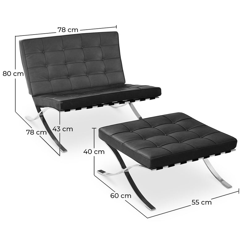 Fotel Town z dopasowanym podnóżkiem - Skóra premium