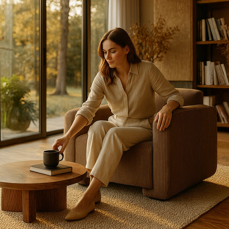 Armchair Upholstered In Velvet Corduroy – Modern Design - November