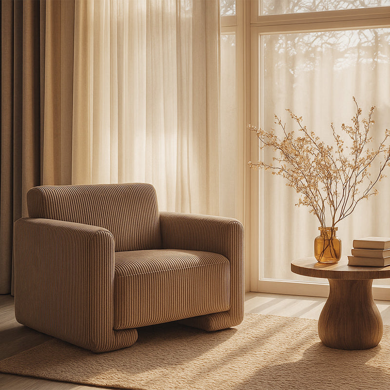 Armchair Upholstered In Velvet Corduroy – Modern Design - November