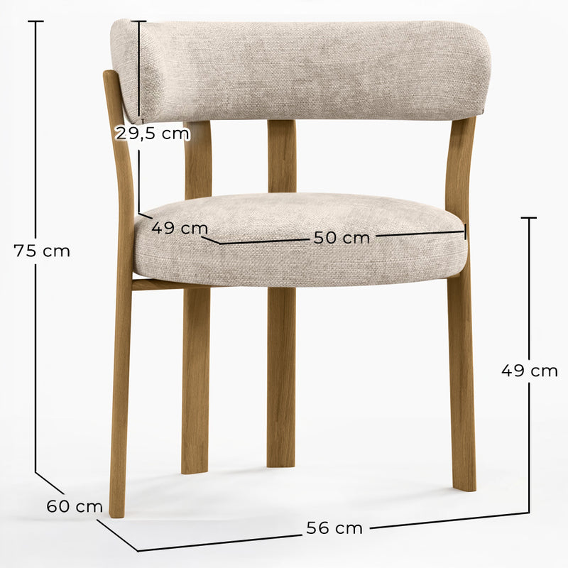 Living room armchair with armrests upholstered in Chenille  – Oak-effect legs – Ergonomic and modern design – Okare