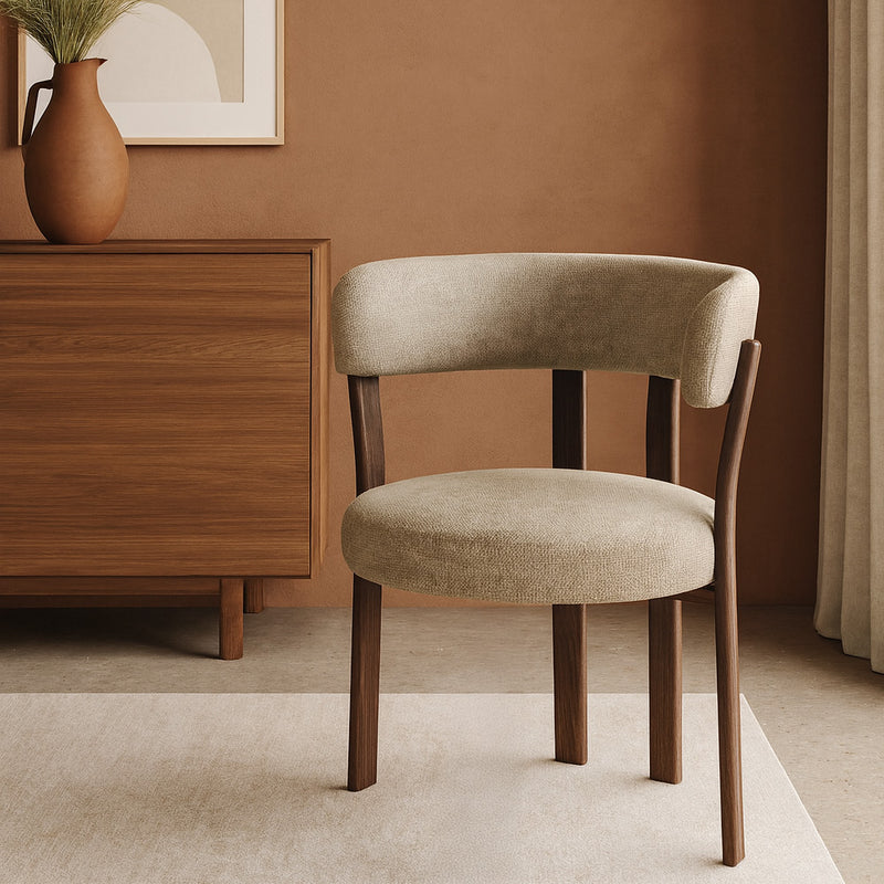 Living room armchair with armrests upholstered in Chenille – Dark wood-effect legs – Ergonomic and modern design – Okare