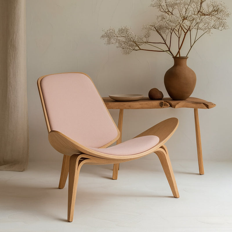 Designer Armchair - Scandinavian Armchair - Fabric Upholstery - Peach - Lucy