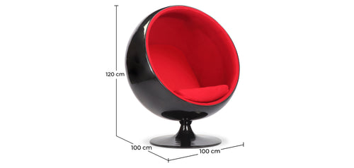 Ball chair Eero Aarnio black shell and red interior fabric