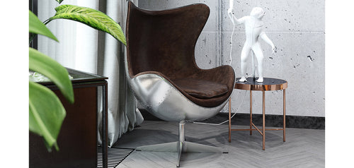 Sillón Egg, sillón Aviator de microfibra con efecto de cuero envejecido