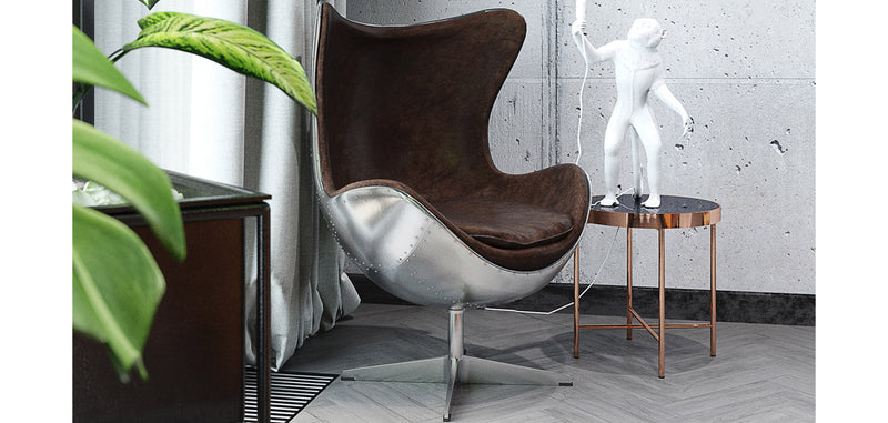 Fauteuil avec Accoudoirs - Style Aviateur - Cuir et Métal - Cocoon