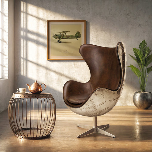 Sillón Egg, sillón Aviator de microfibra con efecto de cuero envejecido