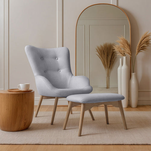Fauteuil rembourré avec repose-pieds - Style scandinave - Huda