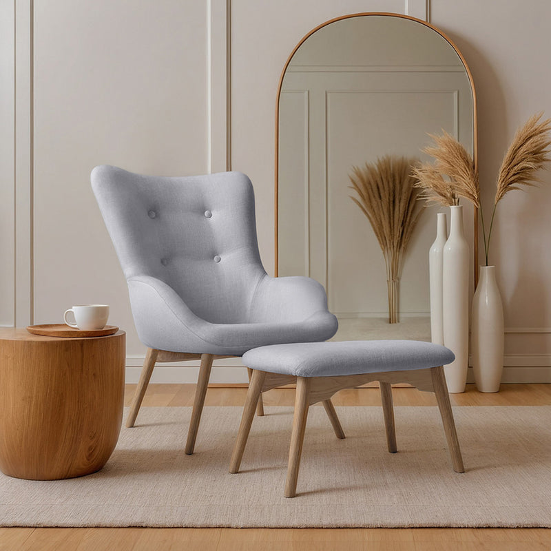 Fauteuil rembourré avec repose-pieds - Style scandinave - Huda