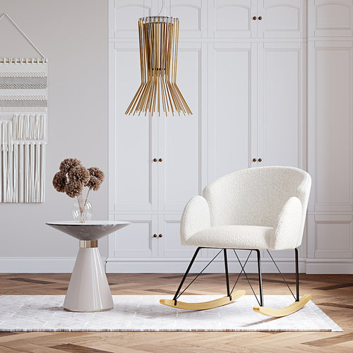 Rocking armchair upholstered in white boucle - Freia
