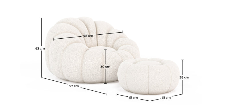 Upholstered Armchair with Ottoman - White Boucle - Rubi - gallery 9