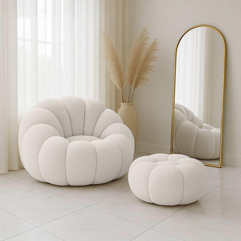 Upholstered Armchair with Ottoman - White Boucle - Rubi - gallery 2