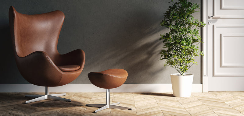 Fauteuil avec repose-pieds design en forme d'œuf - Revêtement en cuir - Brave