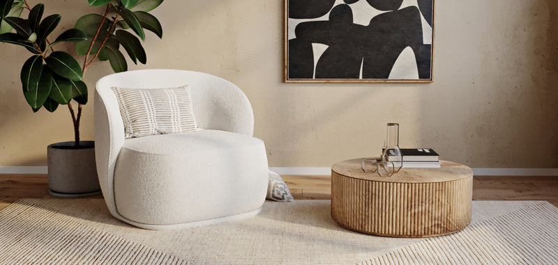 Fauteuil en bouclette fausse fourrure Tapissée - Boucles Blanches - Mykel