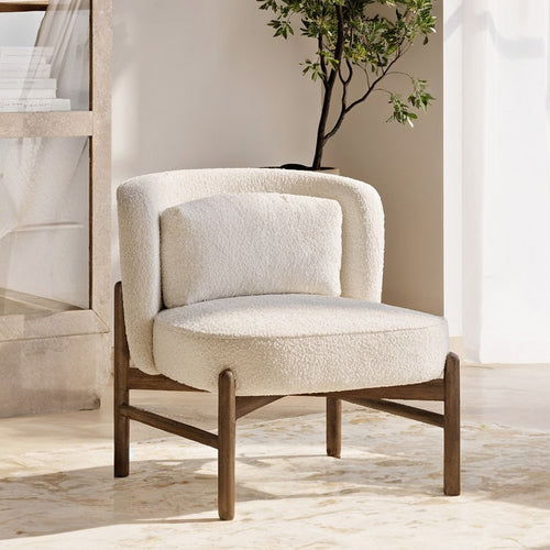 Bouclé Fabric and Wood Armchair - Brina
