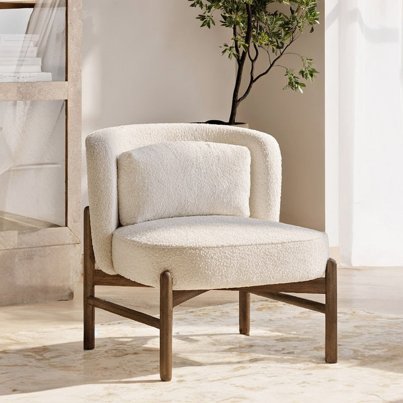 Bouclé Fabric and Wood Armchair - Brina