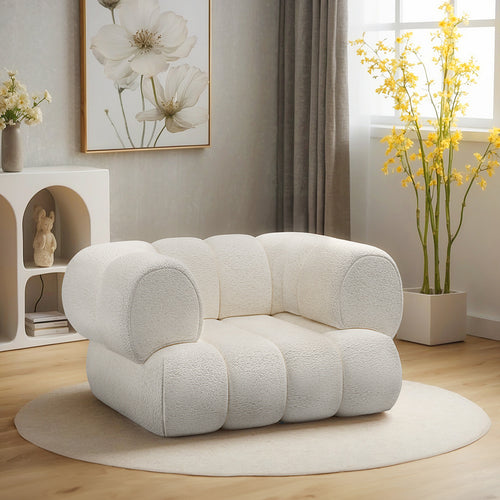 Bouclé Fabric Upholstered Armchair - Modern Style - Curved Teddy