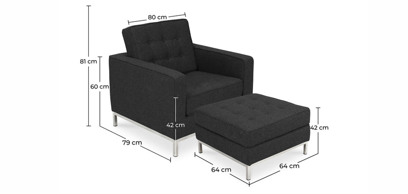 Konel Armchair with Matching Ottoman- Cashmere